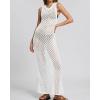 imageBsubseach Women Crochet Swimsuit Cover Up Sleeveless Hollow Out Long Swim Coverup Beach DressWhite