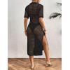 imageBsubseach Womens Swimwear Cover Ups Crochet Beach Cover Up Hollow Out Side Split Swimsuit Cover Up Beach DressBlack