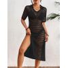 imageBsubseach Womens Swimwear Cover Ups Crochet Beach Cover Up Hollow Out Side Split Swimsuit Cover Up Beach DressBlack