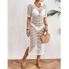 imageBsubseach Womens Swimwear Cover Ups Crochet Beach Cover Up Hollow Out Side Split Swimsuit Cover Up Beach DressWhite