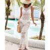 imageBsubseach Womens Swimwear Cover Ups Sexy Hollow Out Crochet Beach Cover Up Soft Pool Cover Ups for Women Bikini CoverupWhite