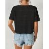 imageWomens Summer Crochet Tops Sexy V Neck Boho Drawstring Crop Top Off The Shoulder Short Sleeve Knit SweaterBlack