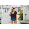 imageWomens Summer Crochet Tops Sexy V Neck Boho Drawstring Crop Top Off The Shoulder Short Sleeve Knit SweaterBlack