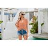 imageWomens Summer Crochet Tops Sexy V Neck Boho Drawstring Crop Top Off The Shoulder Short Sleeve Knit SweaterCoral Pink