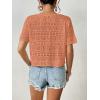 imageWomens Summer Crochet Tops Sexy V Neck Boho Drawstring Crop Top Off The Shoulder Short Sleeve Knit SweaterCoral Pink