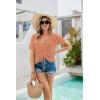 imageWomens Summer Crochet Tops Sexy V Neck Boho Drawstring Crop Top Off The Shoulder Short Sleeve Knit SweaterCoral Pink