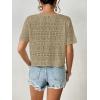 imageWomens Summer Crochet Tops Sexy V Neck Boho Drawstring Crop Top Off The Shoulder Short Sleeve Knit SweaterKhaki