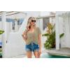 imageWomens Summer Crochet Tops Sexy V Neck Boho Drawstring Crop Top Off The Shoulder Short Sleeve Knit SweaterKhaki