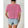 imageWomens Summer Crochet Tops Sexy V Neck Boho Drawstring Crop Top Off The Shoulder Short Sleeve Knit SweaterRose Red
