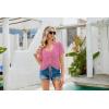 imageWomens Summer Crochet Tops Sexy V Neck Boho Drawstring Crop Top Off The Shoulder Short Sleeve Knit SweaterRose Red