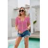 imageWomens Summer Crochet Tops Sexy V Neck Boho Drawstring Crop Top Off The Shoulder Short Sleeve Knit SweaterRose Red