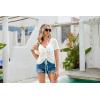 imageWomens Summer Crochet Tops Sexy V Neck Boho Drawstring Crop Top Off The Shoulder Short Sleeve Knit SweaterWhite