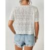 imageWomens Summer Crochet Tops Sexy V Neck Boho Drawstring Crop Top Off The Shoulder Short Sleeve Knit SweaterWhite