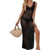 imageBsubseach Bathing Suit Cover Up for Women Hollow Out Crochet Cover Up Bikini Swimsuit Coverup Long Beach DressesBlack