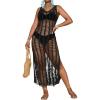 imageBsubseach Beach Cover Up Sexy V Neck Hollow Crochet Cover Up Sleeveless Side Slit Knit Beachwear Swimsuit Cover Up Long DressBlack