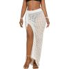 imageBsubseach Crochet Cover Up Skirt 2024 Knit Drawstring Long Coverups for Swimwear Women Elastic Waist Beach Wrap SLWhite