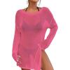 imageBsubseach Crochet Swimsuit Coverup for Women Sheer Bathing Suit Cover Ups Kintted Swimwear Bikini Beach Vacation OutfitsRose Red