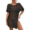 imageBsubseach Mesh Swimsuit Cover Up Sheer Tops For Women Crochet Cover Up Short Sleeve Beach Vacation OutfitsBlack