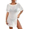 imageBsubseach Mesh Swimsuit Cover Up Sheer Tops For Women Crochet Cover Up Short Sleeve Beach Vacation OutfitsWhite
