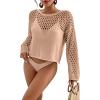imageBsubseach Swimsuit Coverup for Women Knitted Beach Cover Up Long Sleeve Crochet TopsApricot