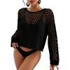 imageBsubseach Swimsuit Coverup for Women Knitted Beach Cover Up Long Sleeve Crochet TopsBlack
