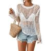 imageBsubseach Women Bikini Cover Up See Through Crochet Top Hollow Out Bathing Suit CoverupsWhite