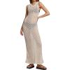 imageBsubseach Women Crochet Swimsuit Cover Up Sleeveless Hollow Out Long Swim Coverup Beach DressApricot