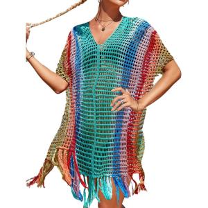 imageBsubseach Beach Crochet Dress Bathing Suit Cover Ups Sexy Coverup for Swimwear Women Summer OutfitRainbow Blue