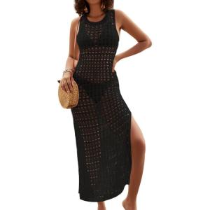 imageBsubseach Crochet Beach Cover Up Dresses for Women Sleeveless Swimsuit Cover Ups Long Knit Bathing Suit Swim DressBlack