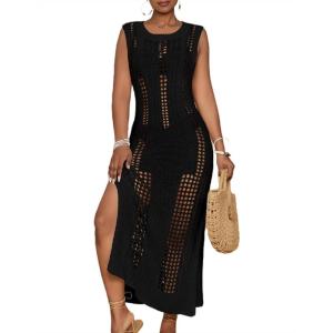imageBsubseach Crochet Beach Cover Ups for Women Sleeveles Swimsuit Coverups Hollow Out Summer Knit Bikini BeachwearBlack