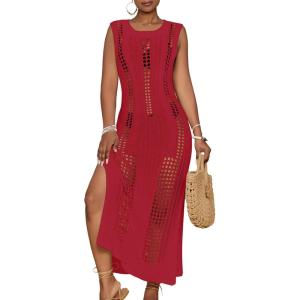 imageBsubseach Crochet Beach Cover Ups for Women Sleeveles Swimsuit Coverups Hollow Out Summer Knit Bikini BeachwearRed