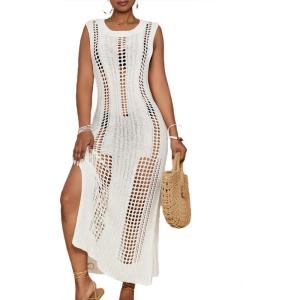 imageBsubseach Crochet Beach Cover Ups for Women Sleeveles Swimsuit Coverups Hollow Out Summer Knit Bikini BeachwearWhite