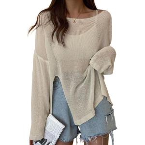imageBsubseach Crochet Cover Ups for Swimwear Women Sheer Mesh Beach Tops Swimsuit Cover Up Summer Vacation OutfitsLight Apricot