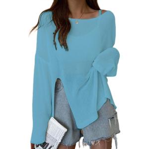 imageBsubseach Crochet Cover Ups for Swimwear Women Sheer Mesh Beach Tops Swimsuit Cover Up Summer Vacation OutfitsSea Blue