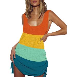 imageBsubseach Crochet Coverups for Women Backless Bikini Bathing Suit Cover Up Summer Knitted Beach Tank DressMulticolor 2