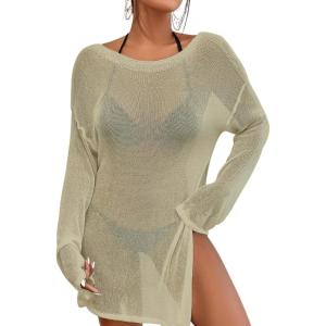 imageBsubseach Crochet Swimsuit Coverup for Women Sheer Bathing Suit Cover Ups Kintted Swimwear Bikini Beach Vacation OutfitsDark Green