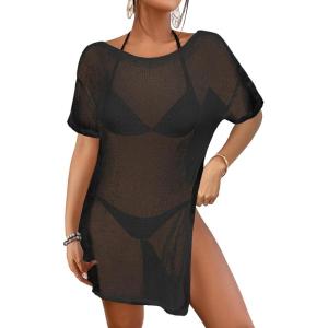 imageBsubseach Mesh Swimsuit Cover Up Sheer Tops For Women Crochet Cover Up Short Sleeve Beach Vacation OutfitsBlack