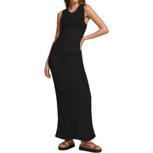 imageBsubseach Women Crochet Swimsuit Cover Up Sleeveless Hollow Out Long Swim Coverup Beach DressBlack
