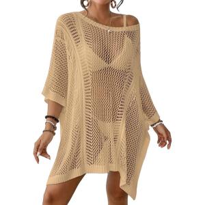 imageBsubseach Womens Swimwear Cover Ups for Bathing Suit Crochet Swimsuit Coverup Knit Beach Dresses Vacation OutfitsApricot