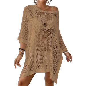imageBsubseach Womens Swimwear Cover Ups for Bathing Suit Crochet Swimsuit Coverup Knit Beach Dresses Vacation OutfitsKhaki