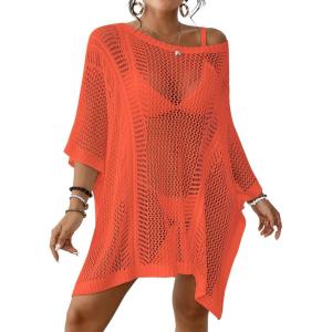 imageBsubseach Womens Swimwear Cover Ups for Bathing Suit Crochet Swimsuit Coverup Knit Beach Dresses Vacation OutfitsOrange