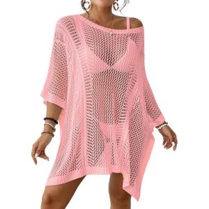 imageBsubseach Womens Swimwear Cover Ups for Bathing Suit Crochet Swimsuit Coverup Knit Beach Dresses Vacation OutfitsPink