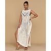 imageBsubseach Crochet Beach Cover Ups for Women Hollow Out Sleeveless Swimsuit Cover Up Swimwear Bikini Coverup DressWhite