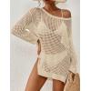 imageBsubseach Crochet Cover Up for Swimwear Women Pool Swimsuit Coverup Long Sleeve Beach Knit TopsApricot