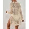 imageBsubseach Crochet Cover Up for Swimwear Women Pool Swimsuit Coverup Long Sleeve Beach Knit TopsApricot