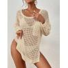 imageBsubseach Crochet Cover Up for Swimwear Women Pool Swimsuit Coverup Long Sleeve Beach Knit TopsApricot
