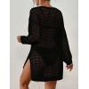 imageBsubseach Crochet Cover Up for Swimwear Women Pool Swimsuit Coverup Long Sleeve Beach Knit TopsBlack