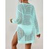 imageBsubseach Crochet Cover Up for Swimwear Women Pool Swimsuit Coverup Long Sleeve Beach Knit TopsCyan