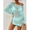 imageBsubseach Crochet Cover Up for Swimwear Women Pool Swimsuit Coverup Long Sleeve Beach Knit TopsCyan