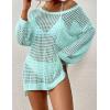 imageBsubseach Crochet Cover Up for Swimwear Women Pool Swimsuit Coverup Long Sleeve Beach Knit TopsCyan